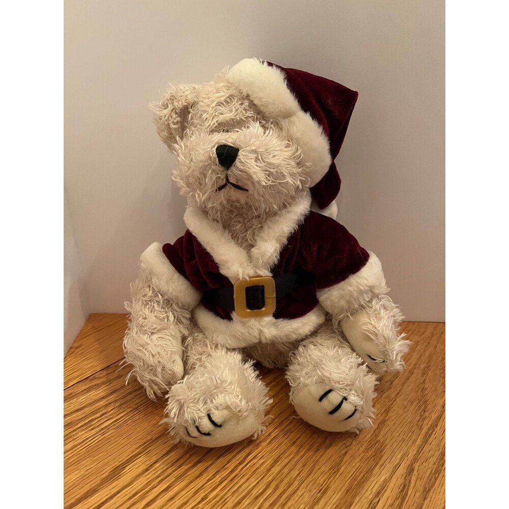 Vintage Christmas Teddy Bear Santa Stuffed Animal Chrisha Playful Plush White